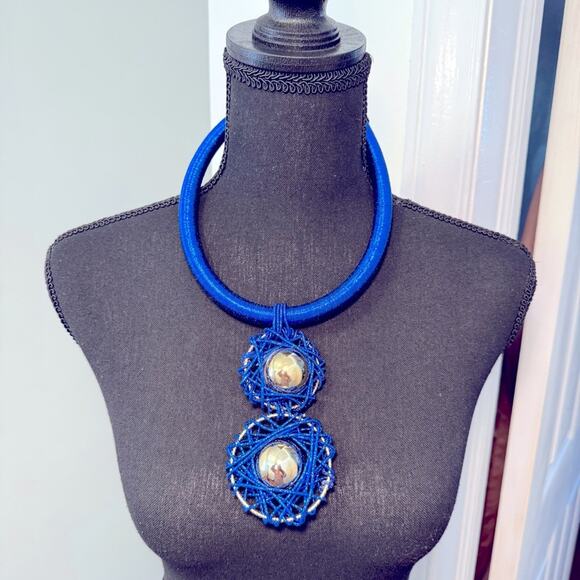 Blue and Gold African Necklace - Picture 1 of 5
